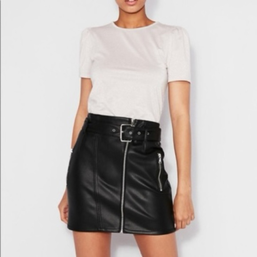 Faux Leather Zip Up Skirt